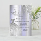 Cool Zilver Glitter Drips, Jurk Violet Sweet 16 Kaart (Staand voorkant)