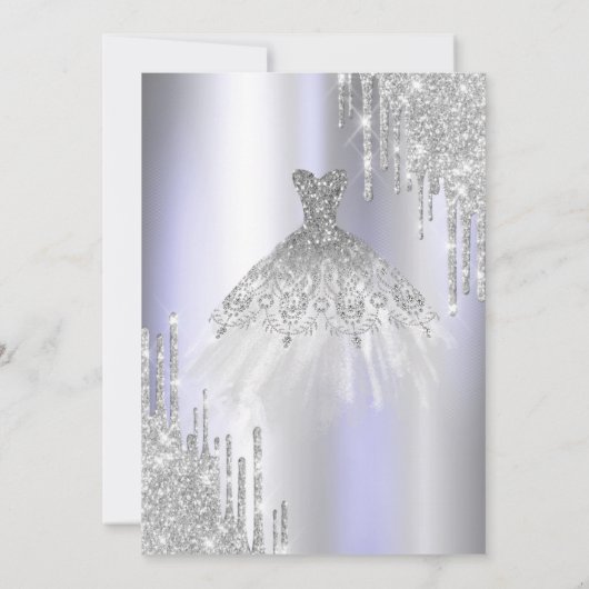 Cool Zilver Glitter Drips, Jurk Violet Sweet 16 Kaart (Achterkant)