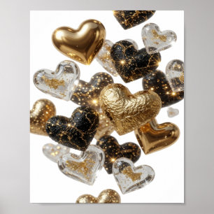 Cool Zilver Gouden Harten Poster