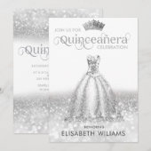 Cool Zilveren glitterjurk tiara Quinceañera Kaart (Voorkant / Achterkant)