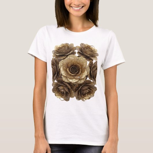 Cool Zilveren GOUDEN ROZEN Slogan Design T-shirt (Voorkant)