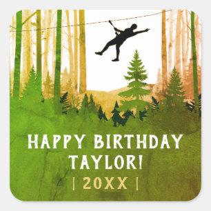 Cool Zipline Outdoor Groen Bos Avontuur Vierkante Sticker