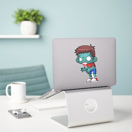 Cool Zombie Guy Creepy Sticker (Laptop op bureau)
