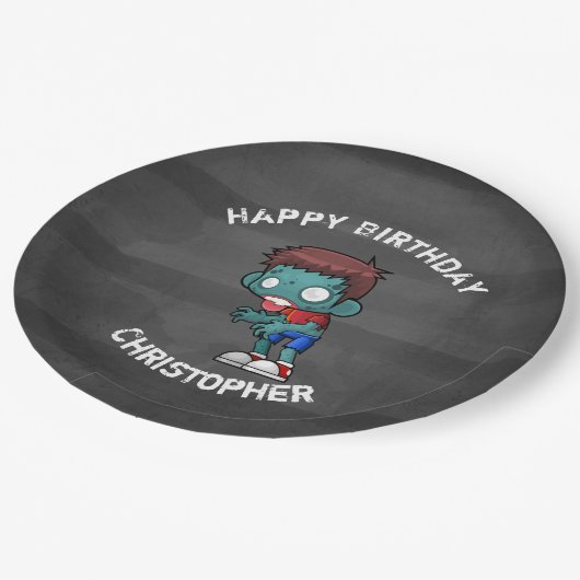 Cool Zombie Guy Zoekt Hersenen Gelukkige Verjaarda Papieren Bordje (Gekanteld)