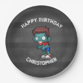 Cool Zombie Guy Zoekt Hersenen Gelukkige Verjaarda Papieren Bordje (Voorkant)