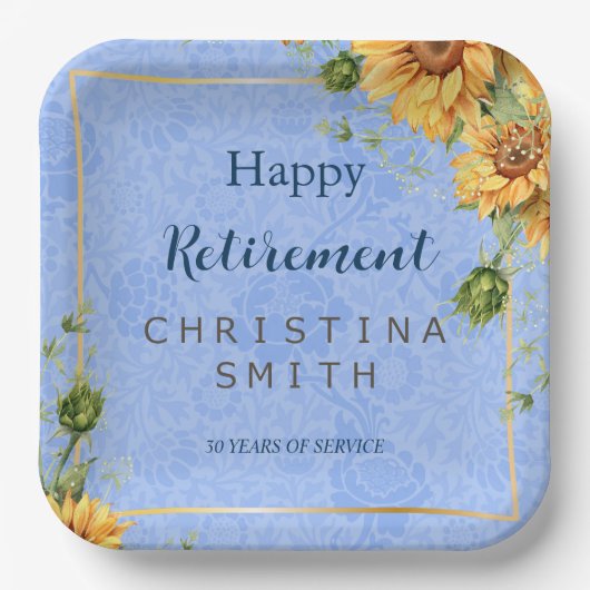 Cool Zomer Zonnebloem Waterverf Pensioen Party Papieren Bordje (Voorkant)