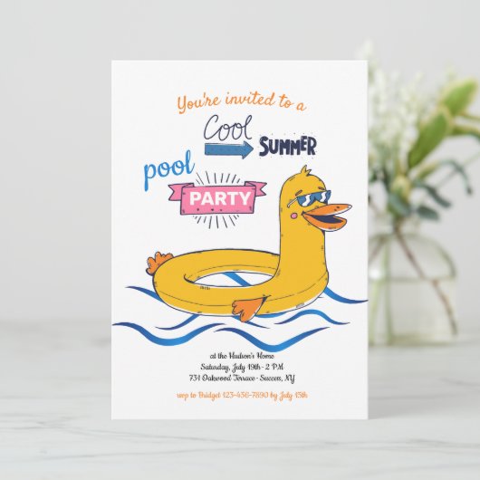 Cool Zomer Zwembad Party uitnodiging (Staand voorkant)