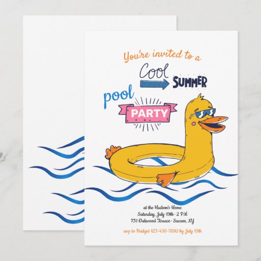 Cool Zomer Zwembad Party uitnodiging (Voorkant / Achterkant)