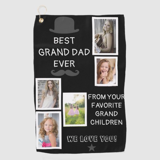 Cool Zwart Beste Grand Dad Ooit Zwart Script Foto Golfhanddoek (Voorkant)