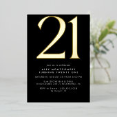 Cool Zwart en Goud | Mannen of Vrouwelijke 21e Ver Folie Uitnodiging (Staand Voorkant)