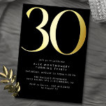 Cool Zwart en Goud | Vrouwen of Mannen 30e verjaar Folie Uitnodiging<br><div class="desc">Moderne 30e verjaardagsuitnodigingen met een grote kop "30" in echte metallic folie. De gegevens van uw evenement worden hieronder in mat wit lettertype afgedrukt. Unisex ontwerp met gouden accenten op een contrasterende zwarte achtergrond. (Achtergrondkleuren kunnen worden gewijzigd met het ontwerpgereedschap. U kunt ook het type metalen folie wijzigen.)</div>