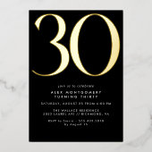 Cool Zwart en Goud | Vrouwen of Mannen 30e verjaar Folie Uitnodiging (Voorkant)