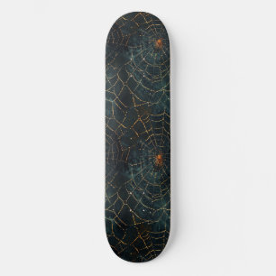 Cool Zwart en Gouden Spin Web Design Skateboard