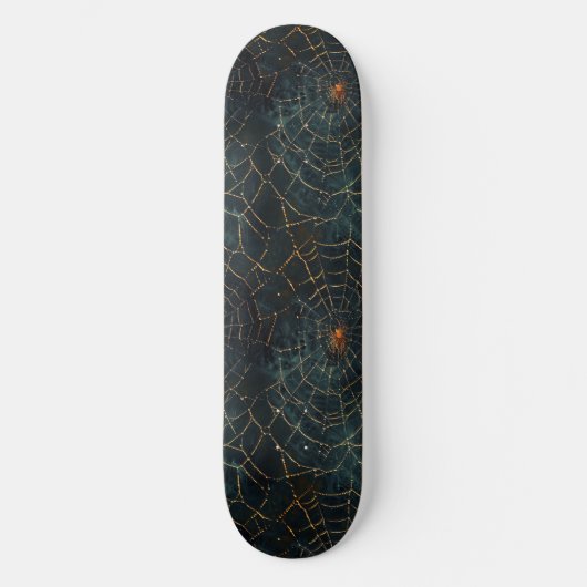 Cool Zwart en Gouden Spin Web Design Skateboard (Voorkant)