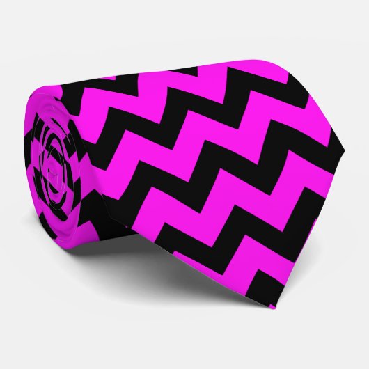 Cool Zwart en helder neon roze Chevron patroon Stropdas (Opgerold)