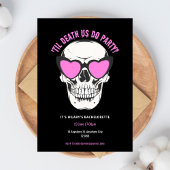 Cool Zwart en Roze Schedel Bachelorette Party Kaart