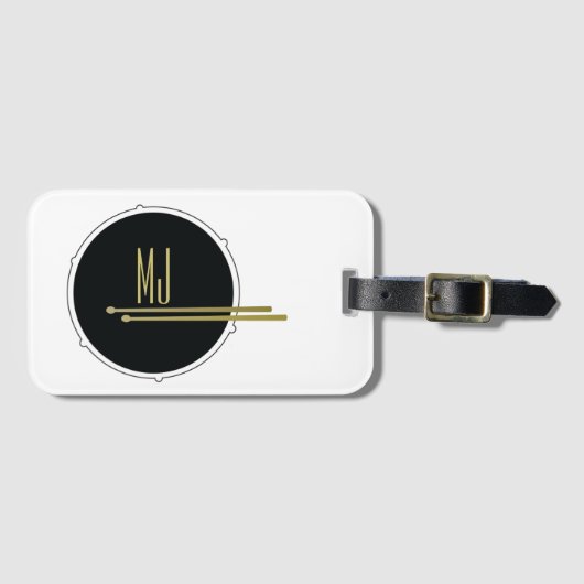Cool Zwart en Wit Drums Initialen Monogrammed Bagagelabel (Voorkant (horizontaal))