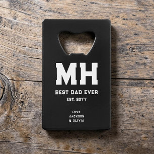 Cool zwart en wit modern monogram Beste papa ooit Creditkaart Flessenopener