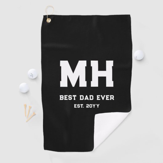 Cool zwart en wit modern monogram Beste papa ooit Golfhanddoek (Insitu)