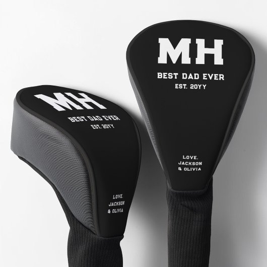 Cool zwart en wit modern monogram Beste papa ooit Golfheadcover