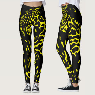 Cool zwart geel abstract dierprintpatroon leggings