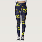 Cool Zwart Geel Jack O Lantaarn Pompoen Halloween Leggings (Voorkant)