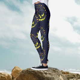 Cool Zwart Geel Jack O Lantaarn Pompoen Halloween Leggings