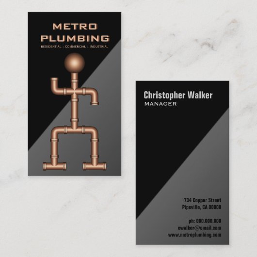 Cool Zwart Grijs Koper Staal Pijp Loodgieter Loodg Visitekaartje (Voorkant / Achterkant)