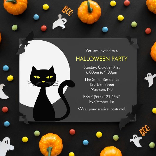 Cool Zwart Halloween Kat Party Kaart