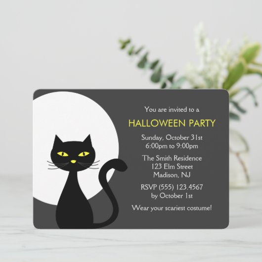 Cool Zwart Halloween Kat Party Kaart (Staand voorkant)