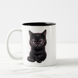 Cool zwart kat met bril Cute Pet T-shirt Tweekleurige Koffiemok