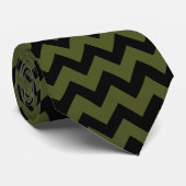 Cool zwart leger groen retro Chevron patroon Stropdas (Opgerold)