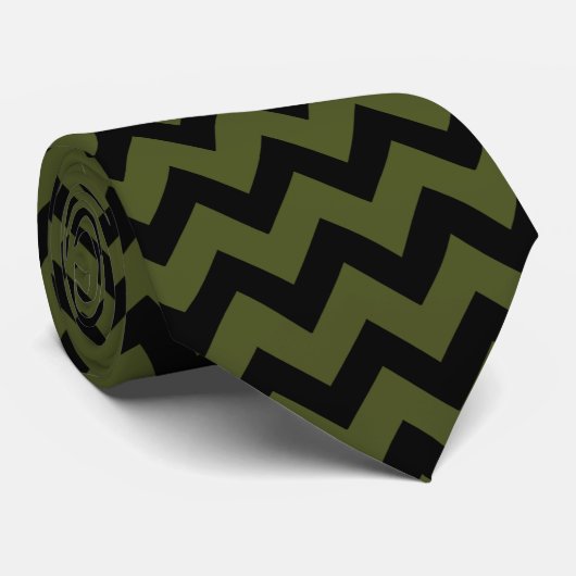 Cool zwart leger groen retro Chevron patroon Stropdas (Opgerold)