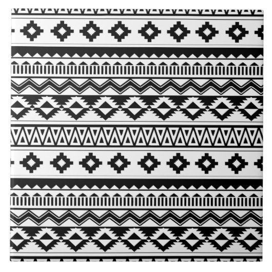 Cool Zwart Wit Aztec Tegel Patroon Tegeltje (Voorkant)