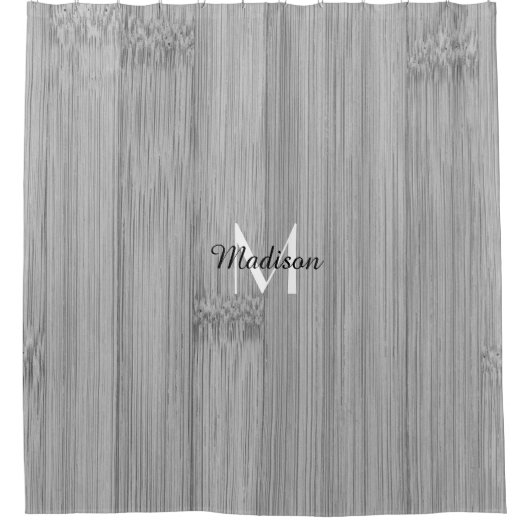Cool Zwart-wit bamboe houtprint Monogram Douchegordijn (Voorkant)