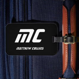 Cool zwart-wit gepersonaliseerd sportmonogram bagagelabel