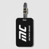 Cool zwart-wit gepersonaliseerd sportmonogram bagagelabel (Voorkant (verticaal))