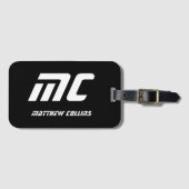 Cool zwart-wit gepersonaliseerd sportmonogram bagagelabel (Voorkant (horizontaal))