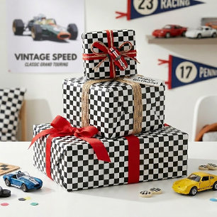 Cool zwart-wit geruit vlagpatroon cadeaupapier