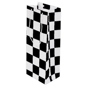Cool zwart-wit geruit vlagpatroon wijn cadeautas