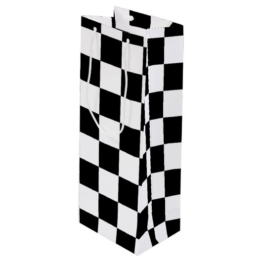 Cool zwart-wit geruit vlagpatroon wijn cadeautas (Voorkant Gekanteld)