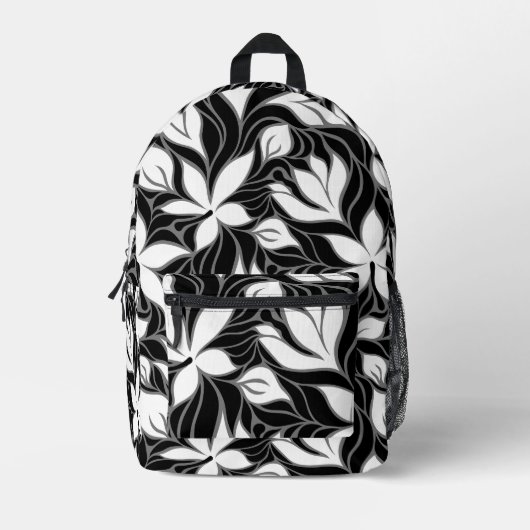 Cool Zwart Wit Modern Bloemen Bloemen Patroon Bedrukte Rugzak (Voorkant)