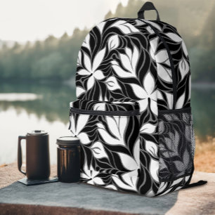 Cool Zwart Wit Modern Bloemmotief Bloemen Bedrukte Rugzak