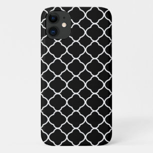Cool Zwart-wit Quatrefoil Tegel Pattern iPhone 11 Hoesje