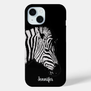 Cool zwart-wit zebra persoonlijk iPhone 15 case