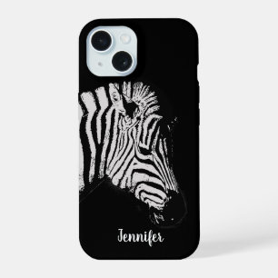 Cool zwart-wit zebra persoonlijk iPhone 15 case