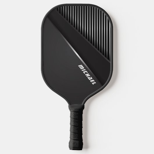 Cool Zwarte Abstract Monogramnaam Pickleball Paddle (Achterkant)