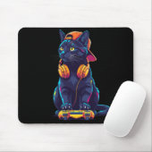 Cool Zwarte Kat Gamer Halloween Muismat (Met muis)