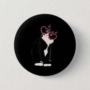 Cool Zwarte Kat Kitten Rode Hart Gles Happy Valent Ronde Button 5,7 Cm