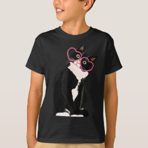 Cool Zwarte Kat Kitten Rode Hart Gles Happy Valent T-shirt
